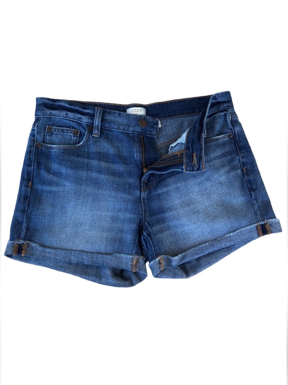 J. Crew Cotton Liza Wash Style E8819 Mid Rise Raw Cuffed Hem Blue Jean Shorts 25